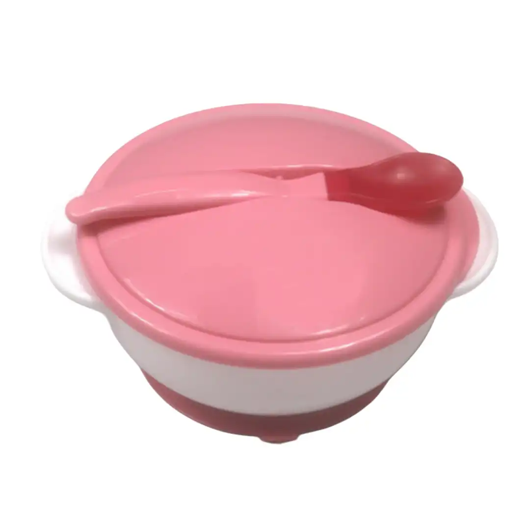 Baby feeding Bowl With Lid and Spoon-Pink-232B